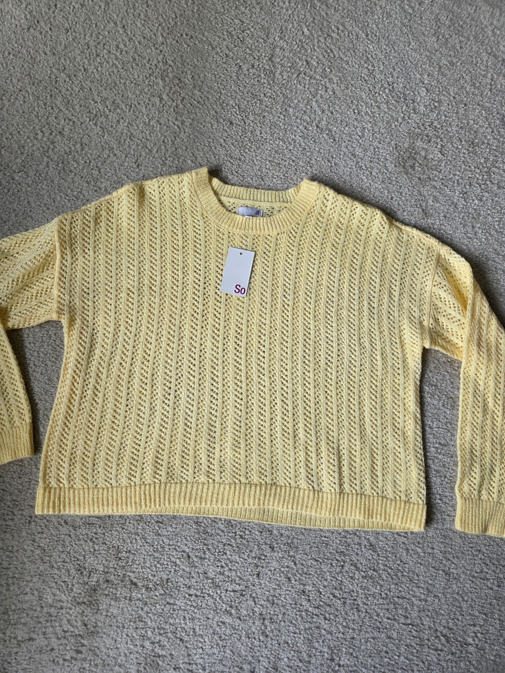 NWT SO Light Yellow Open-Knit Sweater Size XL